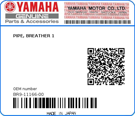 Product image: Yamaha - BR9-11166-00 - PIPE, BREATHER 1 