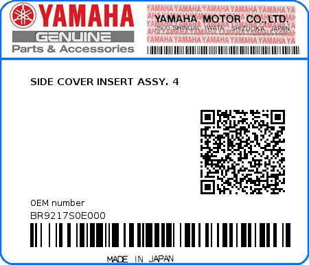 Product image: Yamaha - BR9217S0E000 - SIDE COVER INSERT ASSY. 4 