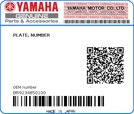 Product image: Yamaha - BR9234850100 - PLATE, NUMBER  0