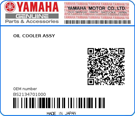Product image: Yamaha - BS2134701000 - OIL COOLER ASSY  0