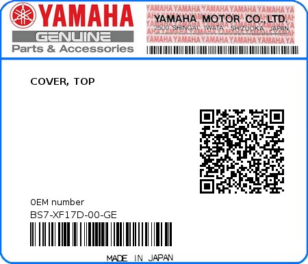 Product image: Yamaha - BS7-XF17D-00-GE - COVER, TOP 