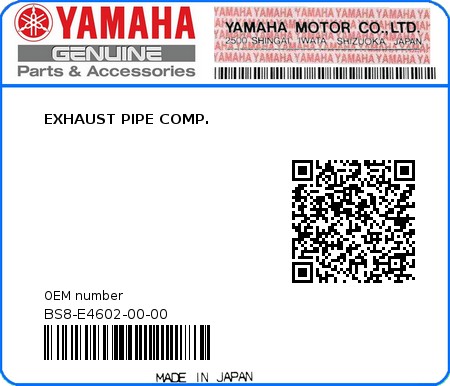 Product image: Yamaha - BS8-E4602-00-00 - EXHAUST PIPE COMP.  0