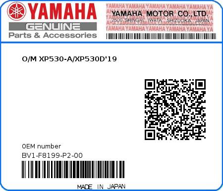 Product image: Yamaha - BV1-F8199-P2-00 - O/M XP530-A/XP530D'19 