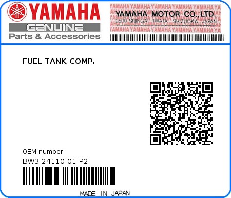 Product image: Yamaha - BW3-24110-01-P2 - FUEL TANK COMP. 