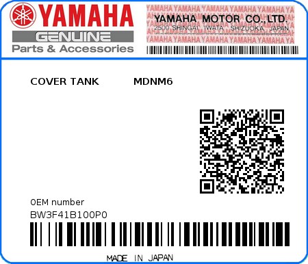 Product image: Yamaha - BW3F41B100P0 - COVER TANK          MDNM6 