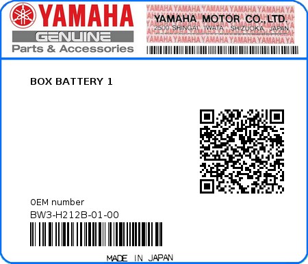 Product image: Yamaha - BW3-H212B-01-00 - BOX BATTERY 1 