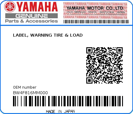 Product image: Yamaha - BW4F816MM000 - LABEL, WARNING TIRE & LOAD  0