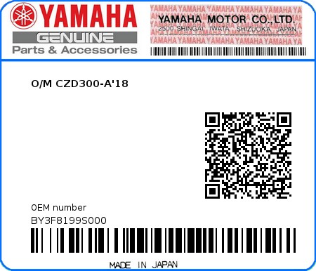 Product image: Yamaha - BY3F8199S000 - O/M CZD300-A'18  0