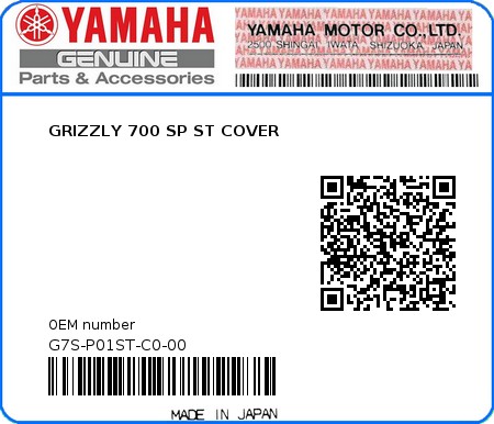 Product image: Yamaha - G7S-P01ST-C0-00 - GRIZZLY 700 SP ST COVER 