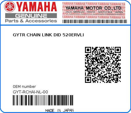 Product image: Yamaha - GYT-RCHAI-NL-00 - GYTR CHAIN LINK DID 520ERVLI 