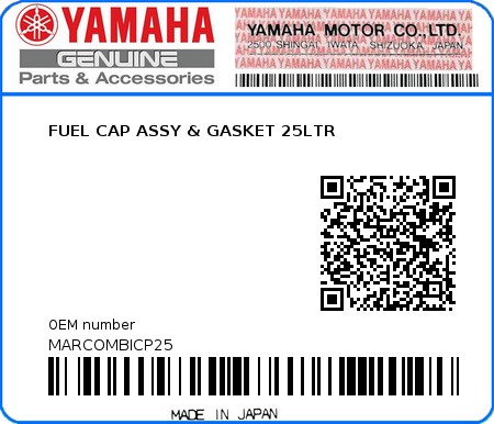 Product image: Yamaha - MARCOMBICP25 - FUEL CAP ASSY & GASKET 25LTR  0