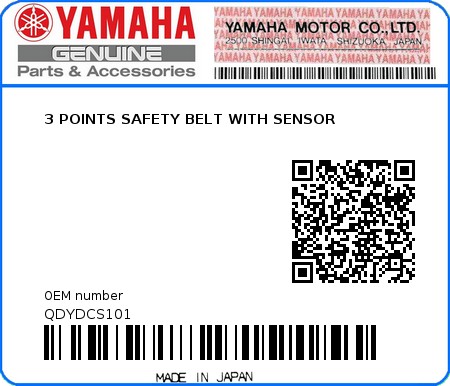 Product image: Yamaha - QDYDCS101 - 3 POINTS SAFETY BELT WITH SENSOR 