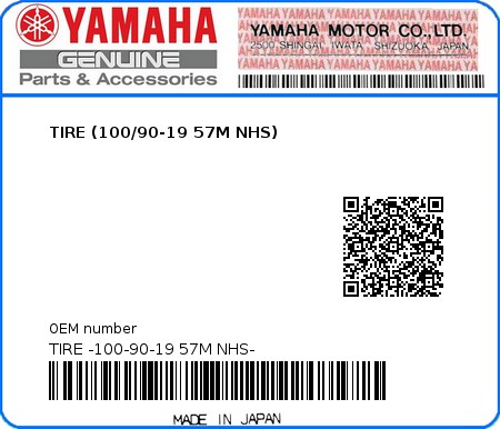 Product image: Yamaha - TIRE -100-90-19 57M NHS- - TIRE (100/90-19 57M NHS)  0