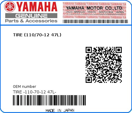 Product image: Yamaha - TIRE -110-70-12 47L- - TIRE (110/70-12 47L)  0