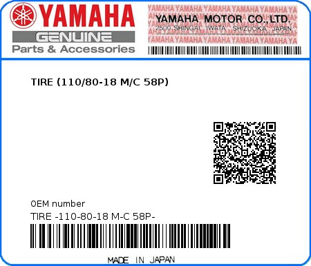 Product image: Yamaha - TIRE -110-80-18 M-C 58P- - TIRE (110/80-18 M/C 58P)  0