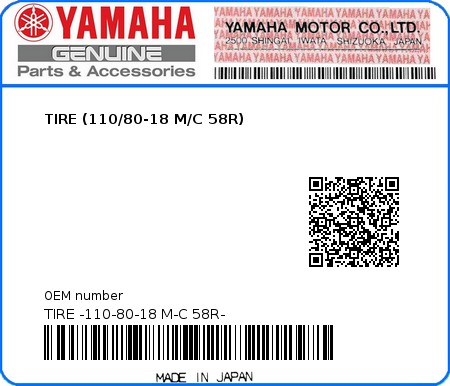 Product image: Yamaha - TIRE -110-80-18 M-C 58R- - TIRE (110/80-18 M/C 58R) 