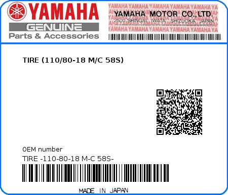 Product image: Yamaha - TIRE -110-80-18 M-C 58S- - TIRE (110/80-18 M/C 58S)  0