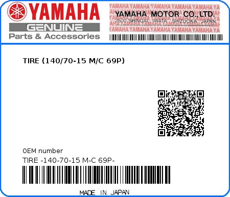 Product image: Yamaha - TIRE -140-70-15 M-C 69P- - TIRE (140/70-15 M/C 69P)  0