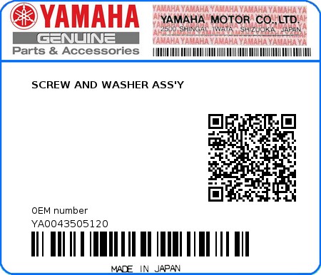 Product image: Yamaha - YA0043505120 - SCREW AND WASHER ASS'Y 