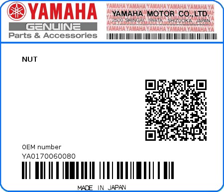 Product image: Yamaha - YA0170060080 - NUT 