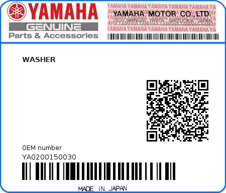 Product image: Yamaha - YA0200150030 - WASHER 