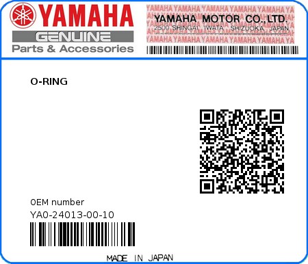 Product image: Yamaha - YA0-24013-00-10 - O-RING 