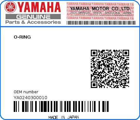 Product image: Yamaha - YA0240300010 - O-RING 