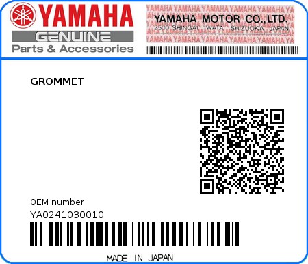 Product image: Yamaha - YA0241030010 - GROMMET 