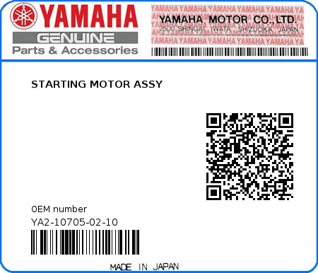 Product image: Yamaha - YA2-10705-02-10 - STARTING MOTOR ASSY 