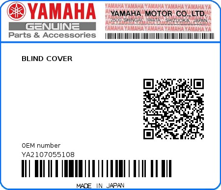 Product image: Yamaha - YA2107055108 - BLIND COVER 