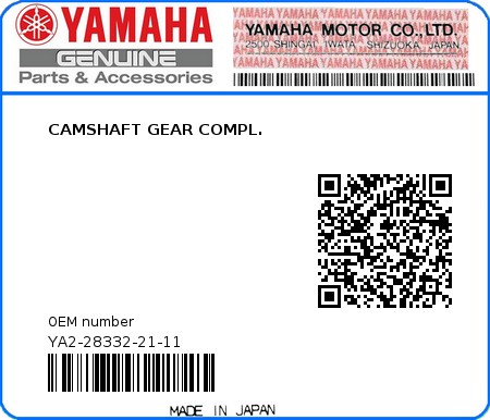 Product image: Yamaha - YA2-28332-21-11 - CAMSHAFT GEAR COMPL. 