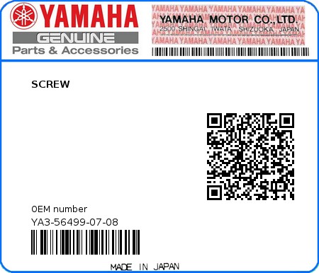 Product image: Yamaha - YA3-56499-07-08 - SCREW 