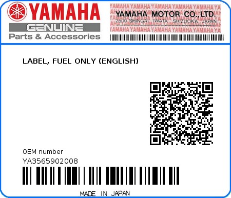 Product image: Yamaha - YA3565902008 - LABEL, FUEL ONLY (ENGLISH) 