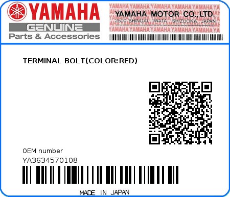 Product image: Yamaha - YA3634570108 - TERMINAL BOLT(COLOR:RED) 