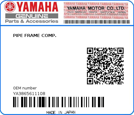 Product image: Yamaha - YA3865611108 - PIPE FRAME COMP. 