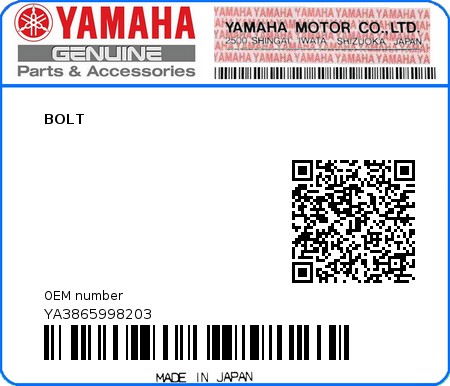 Product image: Yamaha - YA3865998203 - BOLT 