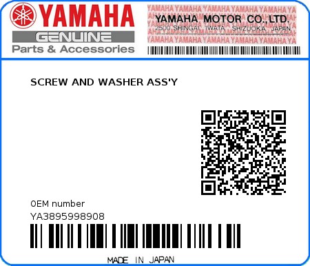 Product image: Yamaha - YA3895998908 - SCREW AND WASHER ASS'Y 