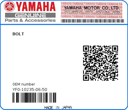 Product image: Yamaha - YF0-10235-06-50 - BOLT  0