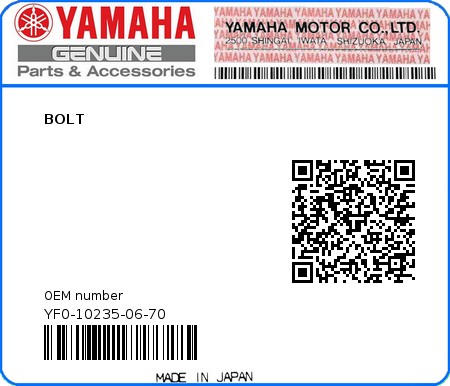 Product image: Yamaha - YF0-10235-06-70 - BOLT  0