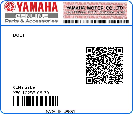 Product image: Yamaha - YF0-10255-06-30 - BOLT  0