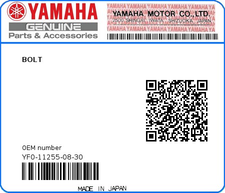 Product image: Yamaha - YF0-11255-08-30 - BOLT  0