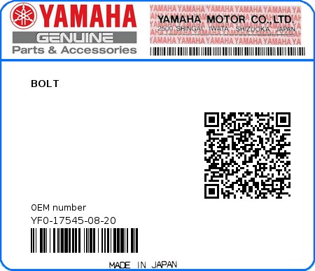 Product image: Yamaha - YF0-17545-08-20 - BOLT  0