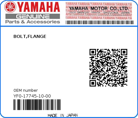 Product image: Yamaha - YF0-17745-10-00 - BOLT,FLANGE  0