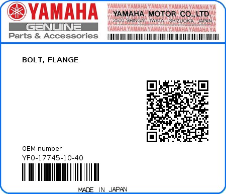 Product image: Yamaha - YF0-17745-10-40 - BOLT, FLANGE  0