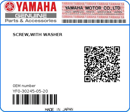 Product image: Yamaha - YF0-30245-05-20 - SCREW,WITH WASHER 