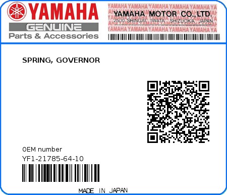 Product image: Yamaha - YF1-21785-64-10 - SPRING, GOVERNOR  0