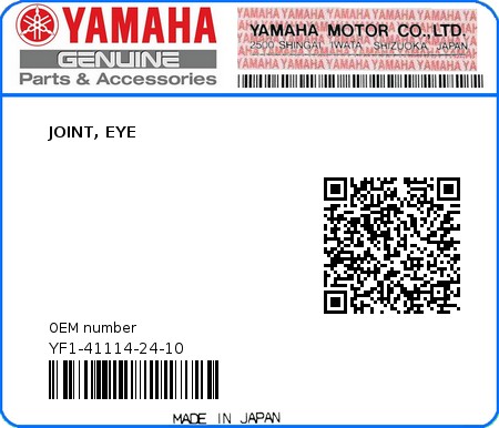 Product image: Yamaha - YF1-41114-24-10 - JOINT, EYE  0