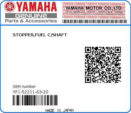 Product image: Yamaha - YF1-52211-63-20 - STOPPER,FUEL C/SHAFT 