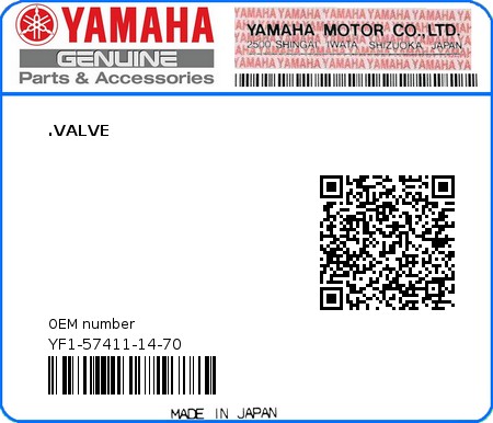 Product image: Yamaha - YF1-57411-14-70 - .VALVE  0
