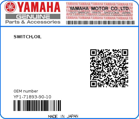 Product image: Yamaha - YF1-71893-90-10 - SWITCH,OIL  0